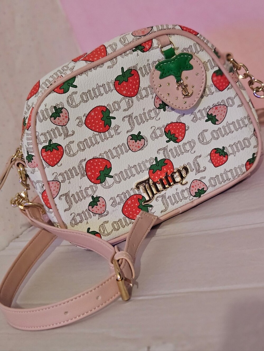 Juicy Couture Pink Strawberry Print Crossbody Bag